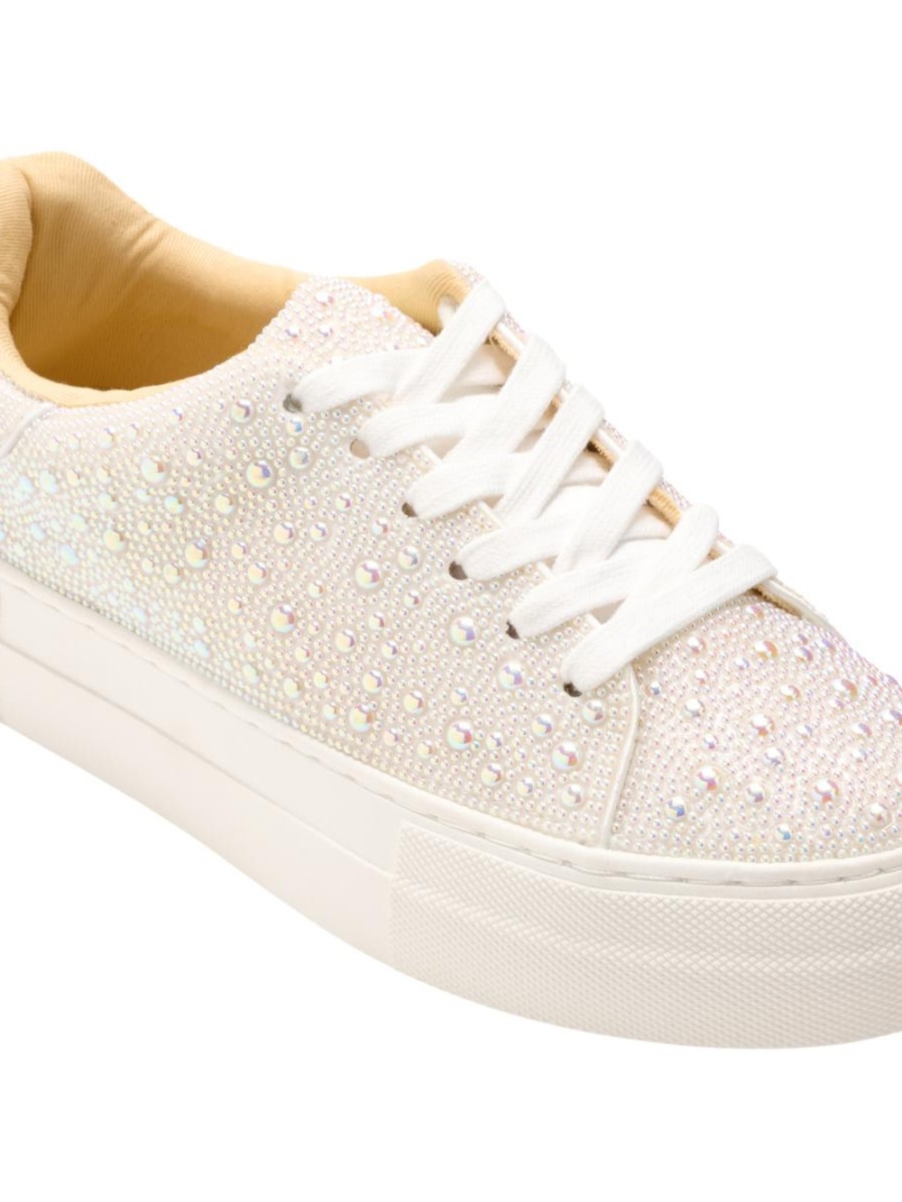 Women's Ivory Crystal Embellished Lace-Up Sneakers